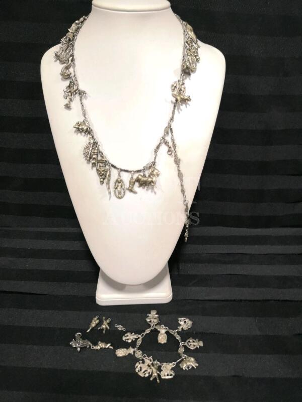 Vintage Charm Bracelet & Necklace with Unique Links
