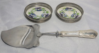 Sterling Silver / Porcelain Made in Germany Bottle Coaster & Sterling Silver Handle Cutter