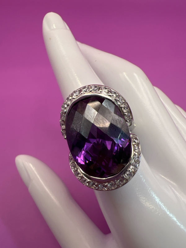 Statement Faceted Purple 925 CZ Ring 925 Sterling Earrings