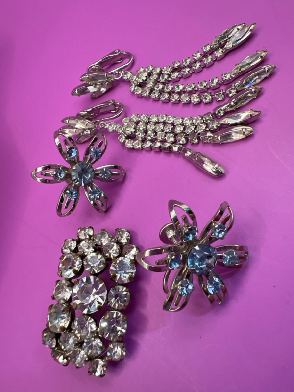 Vintage Rhinestone brooch and Earrings