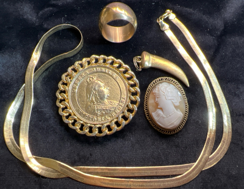 Brooch Ring Chain and Shell Cameo