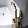 New - Freestanding Brushed Gold Tub Filler Bathtub Faucet with Handheld Shower - 2