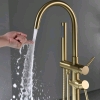 New - Freestanding Brushed Gold Tub Filler Bathtub Faucet with Handheld Shower - 3