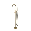 New - Freestanding Brushed Gold Tub Filler Bathtub Faucet with Handheld Shower - 4