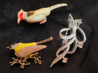 Vintage Paris designer Brooches Gerrys Rhinestone Chickadee Cardinal