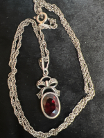 Garnet Marcasite sterling Pendant on Sterling Chain