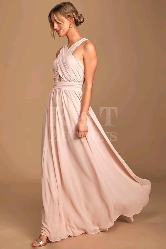 New LULUs Divine Inspiration Blush Halter Maxi Dress Size Large.