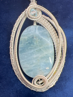 Stunning Aquamarine Oval Stone Silvertone Necklace