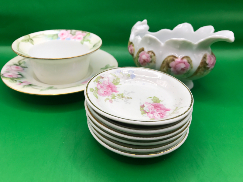 Antique J & G Meakin England 6 Butter Pats Shell Dish & Weimar Germany Porcelain Finger Bowl & Underplate 3 to 5 inches