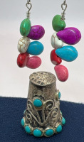 Vintage Mexican 925 JMA signed Thimble & Earrings