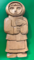Vintage Russian Wood Carving of a Woman Holding Book 15 inches tall