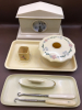 Vintage French Ivory Clock Nail Buffer Tray 3 pc Painted Set & 2 Button Hooks - 2