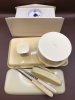 Vintage French Ivory Clock Nail Buffer Tray 3 pc Painted Set & 2 Button Hooks - 3