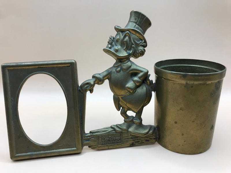 Vintage Walt Disney Productions Scrooge McDuck Brass Frame & Cup c1950 7 inch wide