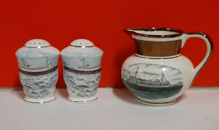 Vintage Icebreaking Ferry Between PEI and NB Salt and Pepper Shakers and a Copper Lustre Jug Souvenir for the MV Abegweit