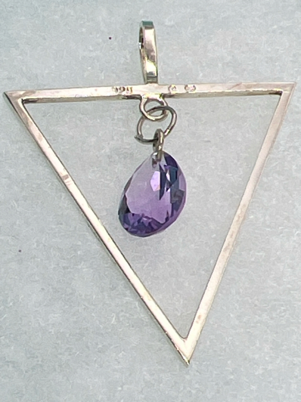 925 Sterling Silver Amethyst Modernist Triangle Pendant