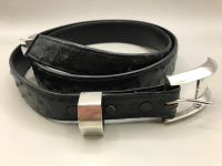 PAT AREIAS Sterling Silver & Ostrich Leather Belt Size 38