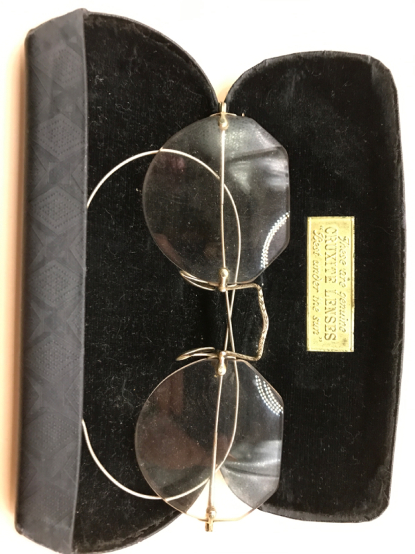 Antique 9K White Gold Glasses with Cruxite Lenses 4 inches wide