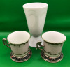 LIMOGES France 2 Espresso Cups with holder & Porcelain Cup with Roses 2.5 to 5 inches tall - 2