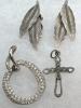 CZ Pendant Sterling Cross Double Leaf Earring Clip ons