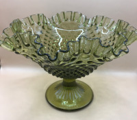 Vintage Colonial Hobnail Ruffled Glass Foofer Bowl 6.5 inch tall