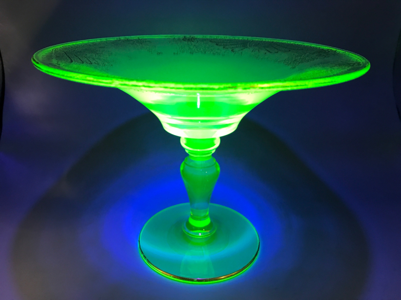 Antique Vaseline Glass Pedestal Dish 5 inches tall