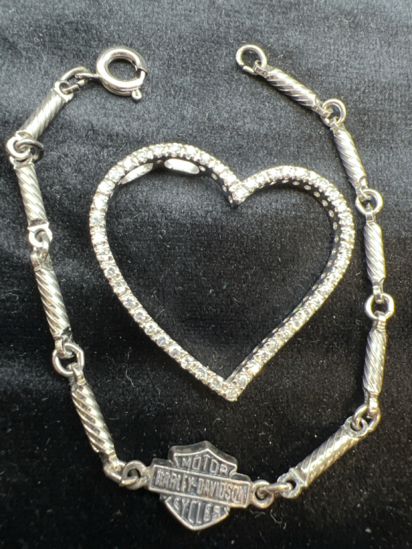 Harley Davidson Bracelet & Fliating Heart Pendant