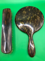 Vintage Celluloid Tortoise Shell Hand Mirror & Brush Made in England 7 & 8.5 inches