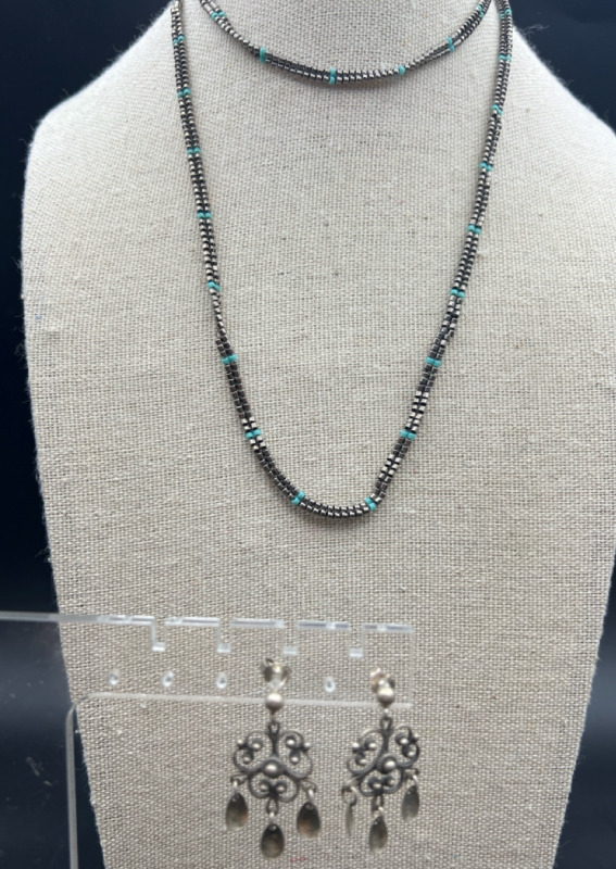 Navajo Bead Necklace & Chandeleir Earrings