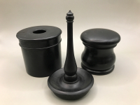 Antique Real Ebony Wood Ring Holder Trinket Box & Hair Receiver