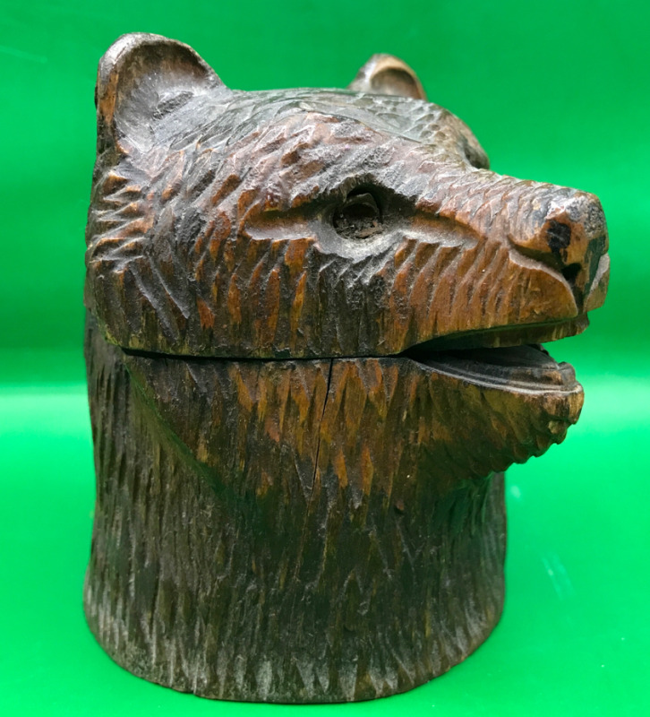 Antique Figural Black Forest Carved Bear Inkwell 3.5 inches tall