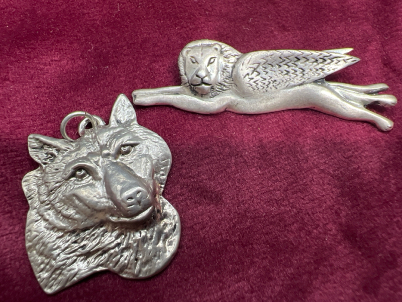 Winged Flying Lion Brooch High relief Wolf Pendant