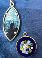 Cobalt Millefiori & Lacy Blue Glass Pendants