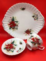 Royal Albert England Poinsettia Tea Cup Saucer & Cake Plate 10 inches