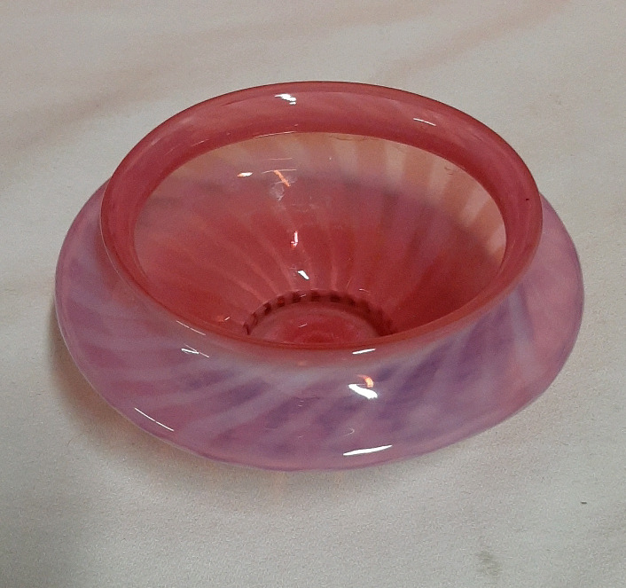 Antique Opalescent Cranberry Swirl Bowl