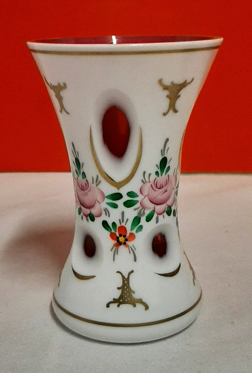 Vintage Hand Painted Bohemian Cranberry Vase