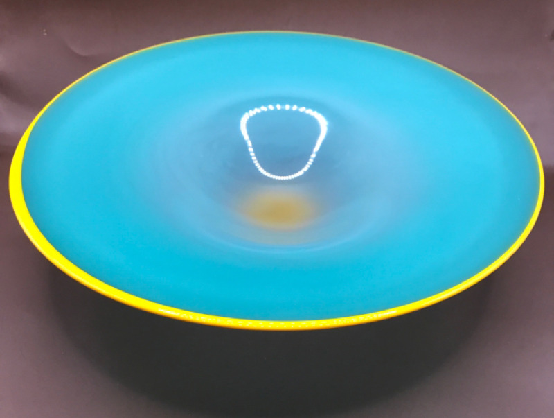 Footed Bowl Canadian Art Studio Art Glass Bowl by Cheryl Takocs Dundas Ont 9.5 inch wide