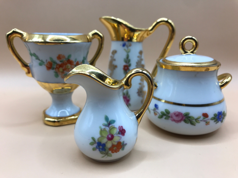 4 Limoges France Miniatures Urn Jug Lidded Pot Jug 1.5 to 2.5 inches tall