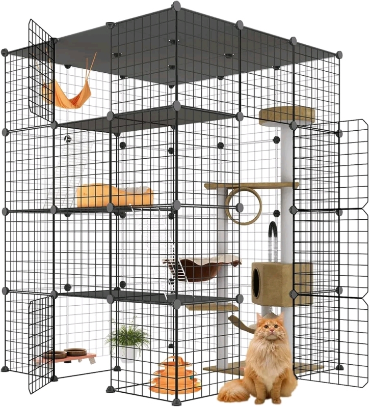 New - Eiiel Large Cat Cage , Cat Playpen Detachable Metal Wire Indoor Play Area