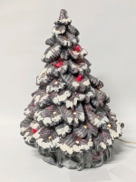 Vintage Ceramic Light Up Christmas Tree in Rare Grey/Puce Colour 16" Tall