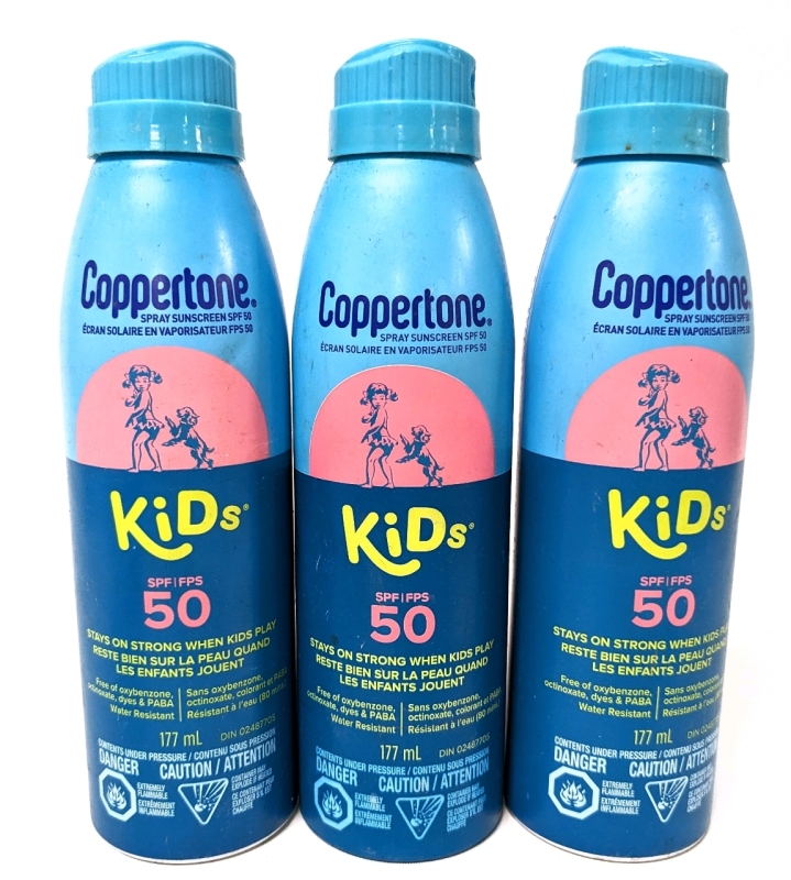 3 New Coppertone Kids 50 SPF Spray Sunscreen 177ml ea