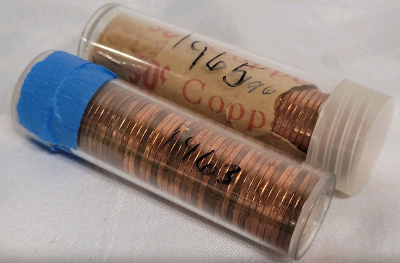 1963 & 1965 Canadian One Cent Penny Rolls . Condition Various Mid Grade to Uncirculated