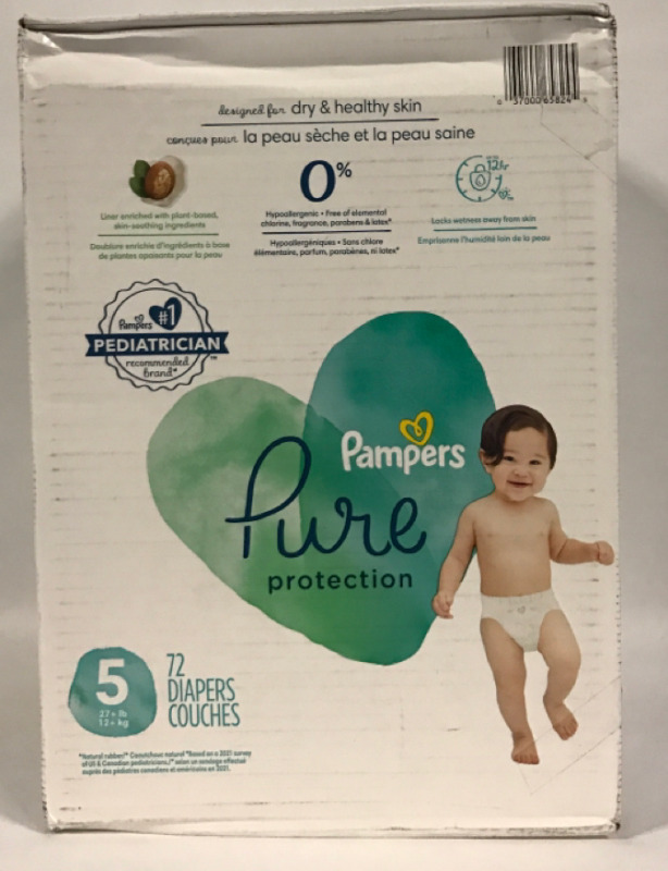 New Pampers Pure Protection 72 Diapers Size 5