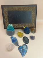 Assorted Agates Stones in Carved Box