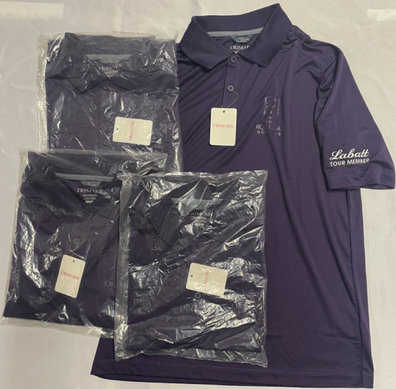 NEW 4 Dark Plum Men’s Polo shirts The Okanagan Golf Club size Medium