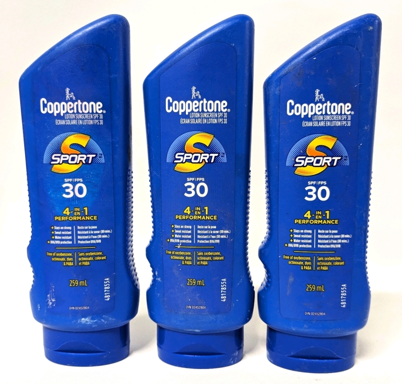 3 New Coppertone Sport 30 SPF Lotion Sunscreen 259ml