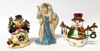 3 New Enameled Winter Themed Trinket Boxes : Ice Queen & Snowmen