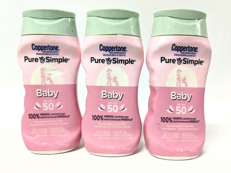 3 New Coppertone SPF 50 Pure & Simple Mineral Sunscreen Lotion 177ml (Pink Bottle)