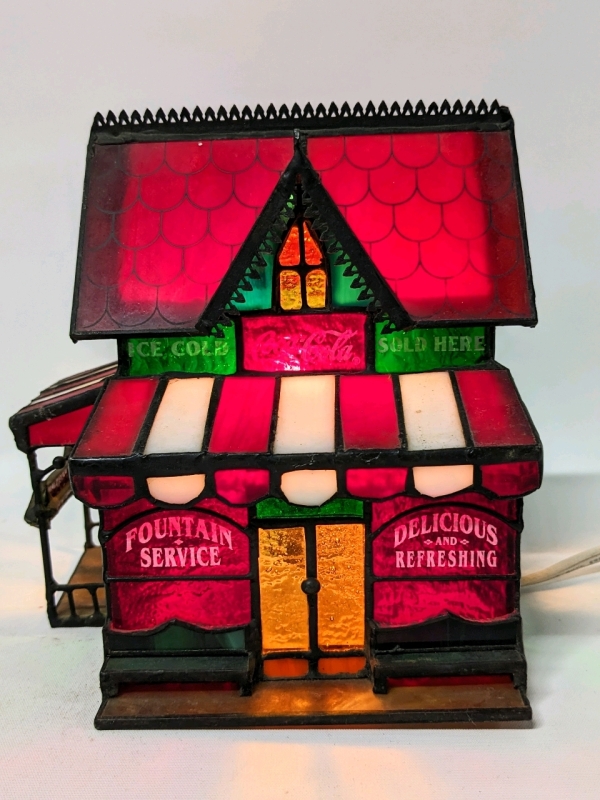 Vintage 1995 Coca-Cola Light-Up Stained Glass Country Store