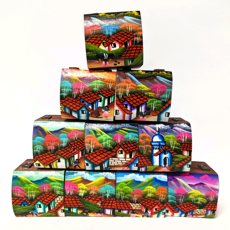 10 New Gorgeous and Brightly Coloured Small Handpainted Wooden Chests / Ring Boxes